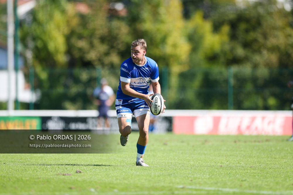 Thomas Pulon, lors du match de Fédéraile 1 entre l'Anglet olympique et Layrac, le 13 septembre 2026 au stade Saint-Jean d'Anglet, France (Photo Pablo ORDAS)
