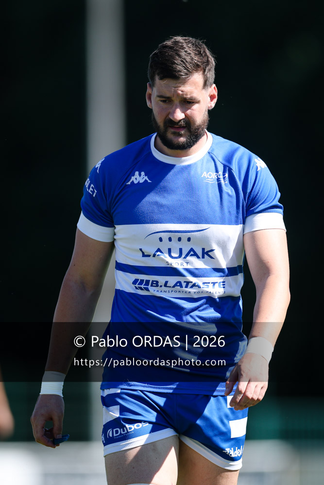 Bastien Bergounioux, lors du match de Fédéraile 1 entre l'Anglet olympique et Layrac, le 13 septembre 2026 au stade Saint-Jean d'Anglet, France (Photo Pablo ORDAS)