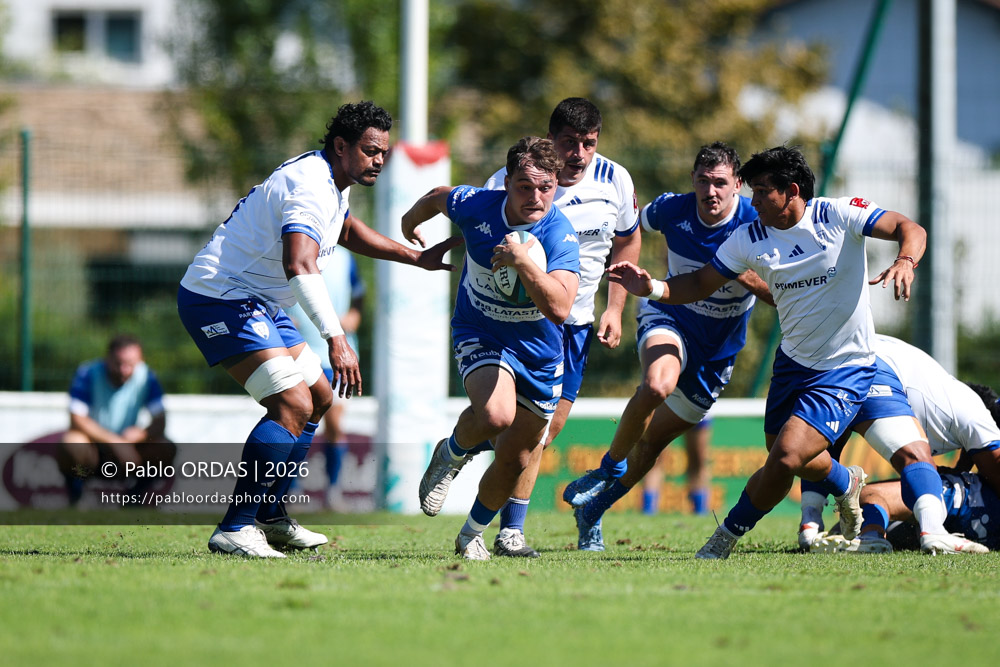 Téo Lascubé, lors du match de Fédéraile 1 entre l'Anglet olympique et Layrac, le 13 septembre 2026 au stade Saint-Jean d'Anglet, France (Photo Pablo ORDAS)