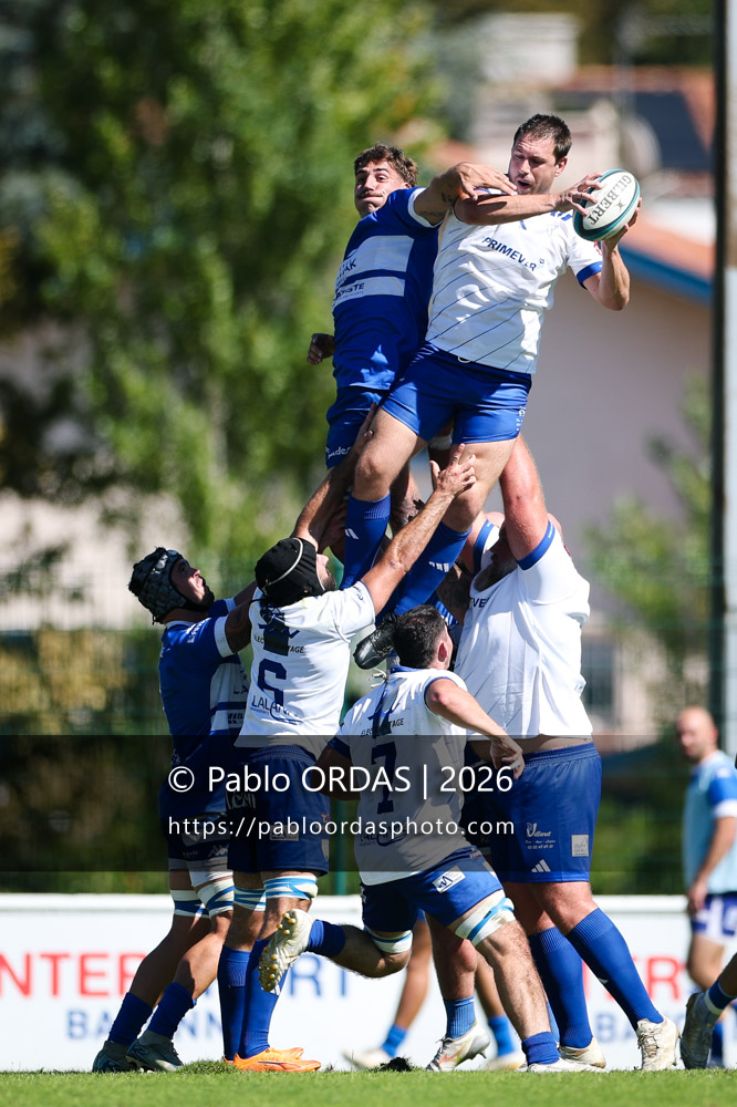 Olmo d'Alessandro, Vincent Thillard, lors du match de Fédéraile 1 entre l'Anglet olympique et Layrac, le 13 septembre 2026 au stade Saint-Jean d'Anglet, France (Photo Pablo ORDAS)