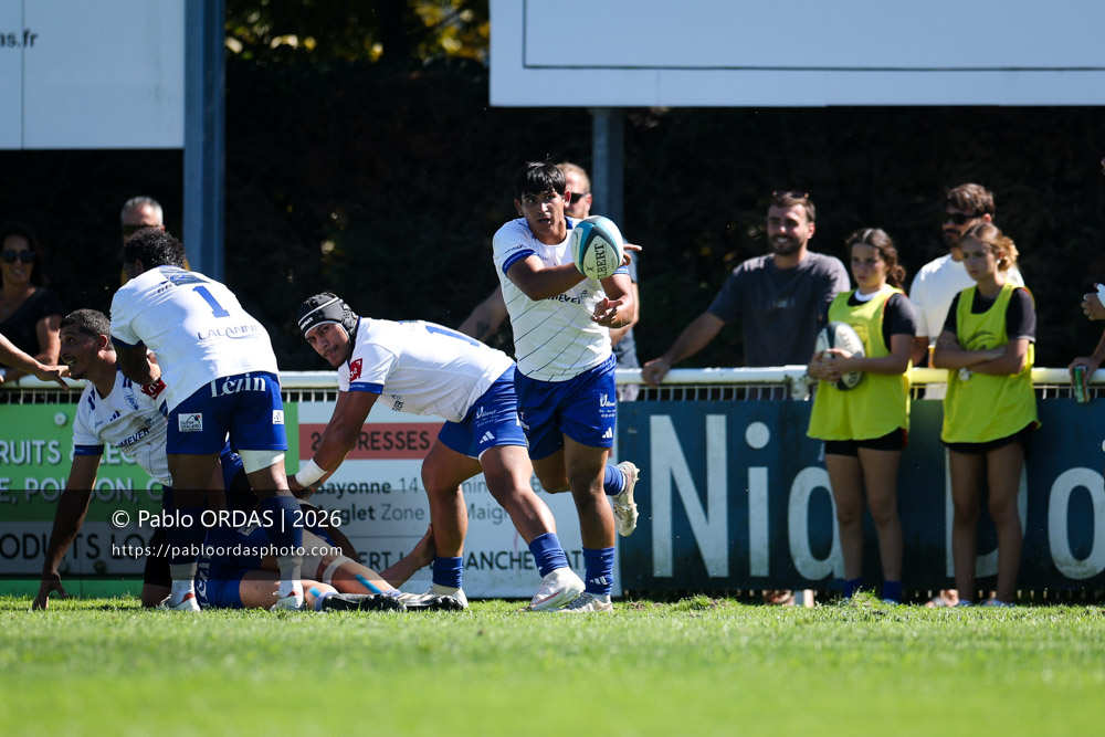 Jeronimo Llorens, lors du match de Fédéraile 1 entre l'Anglet olympique et Layrac, le 13 septembre 2026 au stade Saint-Jean d'Anglet, France (Photo Pablo ORDAS)