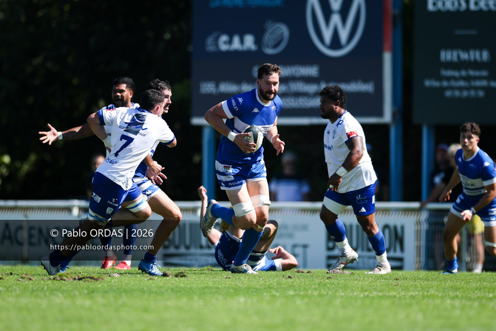 Bastien Bergounioux, lors du match de Fédéraile 1 entre l'Anglet olympique et Layrac, le 13 septembre 2026 au stade Saint-Jean d'Anglet, France (Photo Pablo ORDAS)