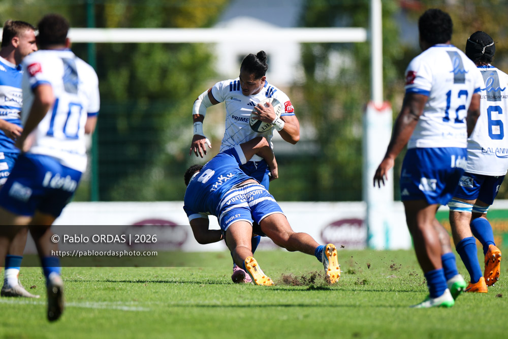 Viliami Makaafi, lors du match de Fédéraile 1 entre l'Anglet olympique et Layrac, le 13 septembre 2026 au stade Saint-Jean d'Anglet, France (Photo Pablo ORDAS)