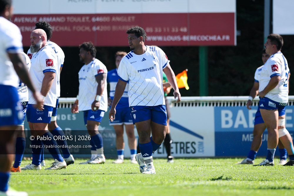 Meriniuma Afatia, lors du match de Fédéraile 1 entre l'Anglet olympique et Layrac, le 13 septembre 2026 au stade Saint-Jean d'Anglet, France (Photo Pablo ORDAS)