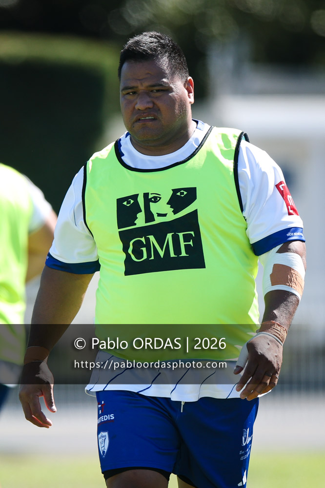 Viliamu Afatia, lors du match de Fédéraile 1 entre l'Anglet olympique et Layrac, le 13 septembre 2026 au stade Saint-Jean d'Anglet, France (Photo Pablo ORDAS)