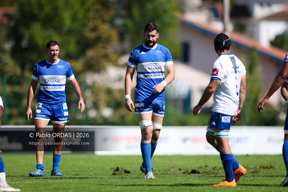Bastien Bergounioux, lors du match de Fédéraile 1 entre l'Anglet olympique et Layrac, le 13 septembre 2026 au stade Saint-Jean d'Anglet, France (Photo Pablo ORDAS)