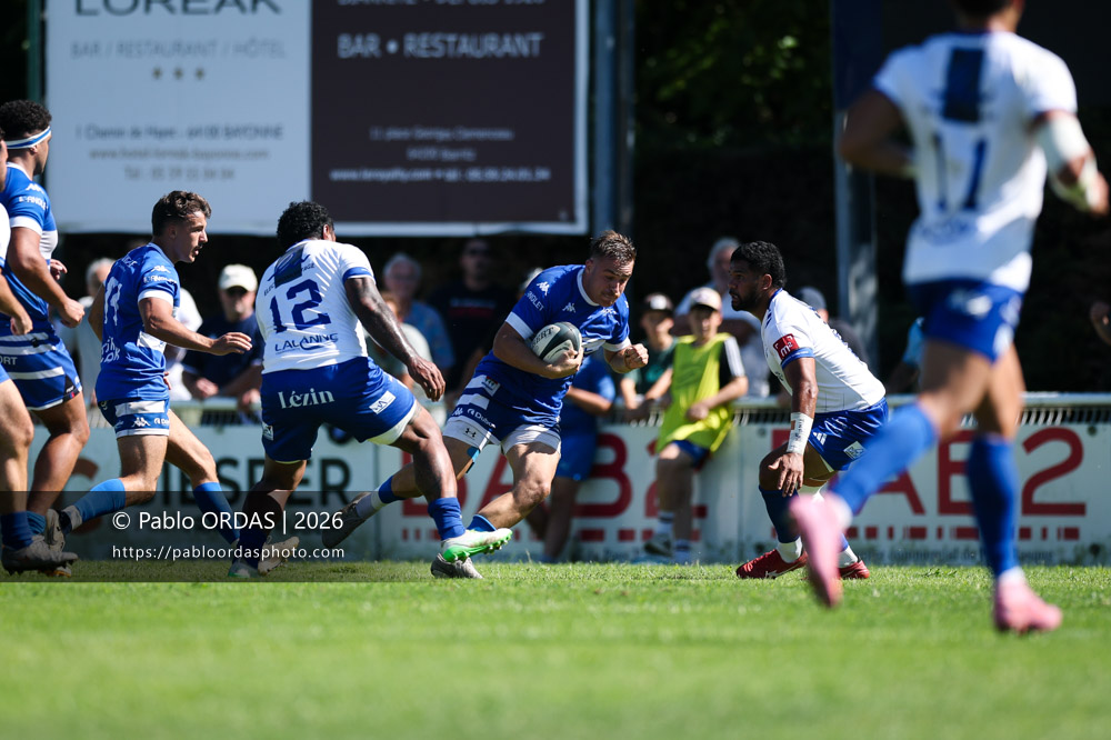 Thomas Pulon, lors du match de Fédéraile 1 entre l'Anglet olympique et Layrac, le 13 septembre 2026 au stade Saint-Jean d'Anglet, France (Photo Pablo ORDAS)