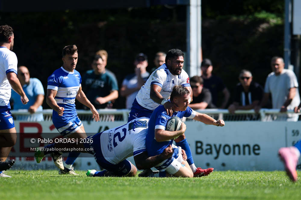 Thomas Pulon, lors du match de Fédéraile 1 entre l'Anglet olympique et Layrac, le 13 septembre 2026 au stade Saint-Jean d'Anglet, France (Photo Pablo ORDAS)