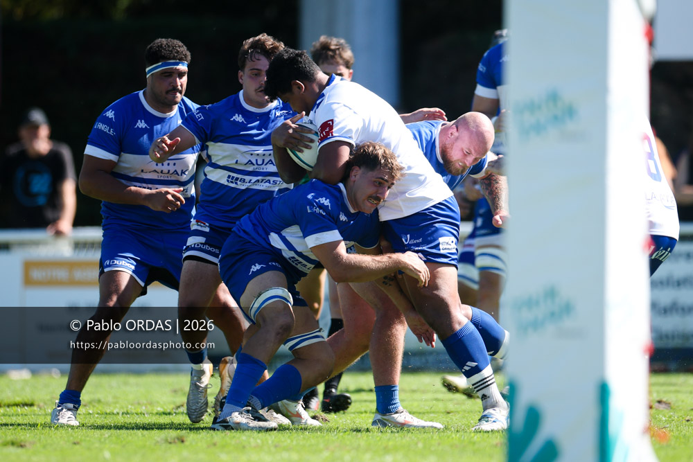 Meriniuma Afatia, lors du match de Fédéraile 1 entre l'Anglet olympique et Layrac, le 13 septembre 2026 au stade Saint-Jean d'Anglet, France (Photo Pablo ORDAS)