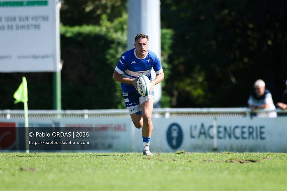 Thomas Pulon, lors du match de Fédéraile 1 entre l'Anglet olympique et Layrac, le 13 septembre 2026 au stade Saint-Jean d'Anglet, France (Photo Pablo ORDAS)