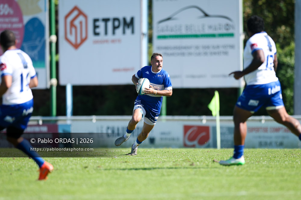 Thomas Pulon, lors du match de Fédéraile 1 entre l'Anglet olympique et Layrac, le 13 septembre 2026 au stade Saint-Jean d'Anglet, France (Photo Pablo ORDAS)