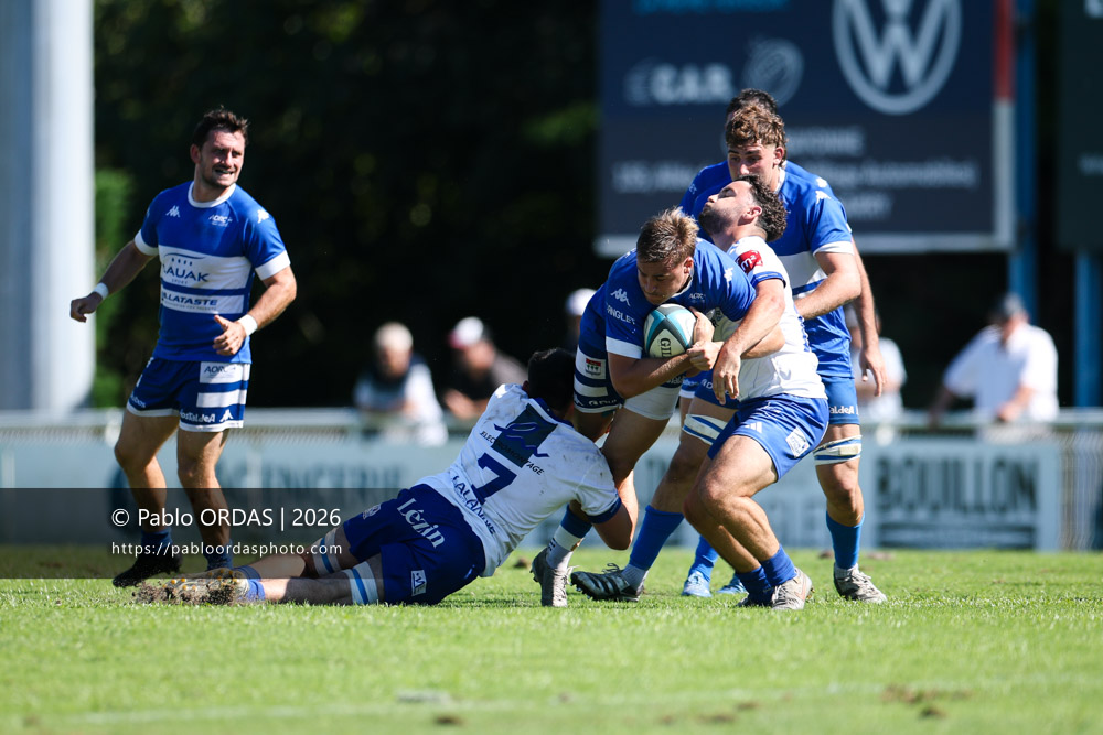Thomas Pulon, lors du match de Fédéraile 1 entre l'Anglet olympique et Layrac, le 13 septembre 2026 au stade Saint-Jean d'Anglet, France (Photo Pablo ORDAS)