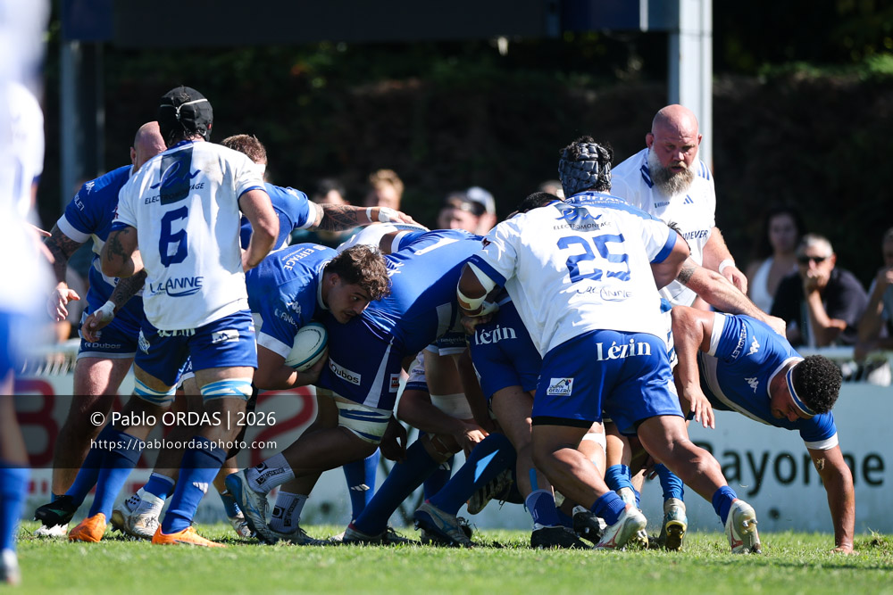 Téo Lascubé, lors du match de Fédéraile 1 entre l'Anglet olympique et Layrac, le 13 septembre 2026 au stade Saint-Jean d'Anglet, France (Photo Pablo ORDAS)