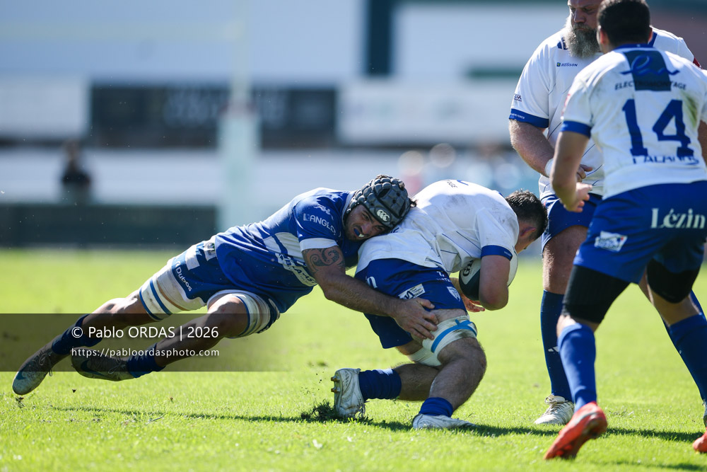 Maxime Egurrola, lors du match de Fédéraile 1 entre l'Anglet olympique et Layrac, le 13 septembre 2026 au stade Saint-Jean d'Anglet, France (Photo Pablo ORDAS)