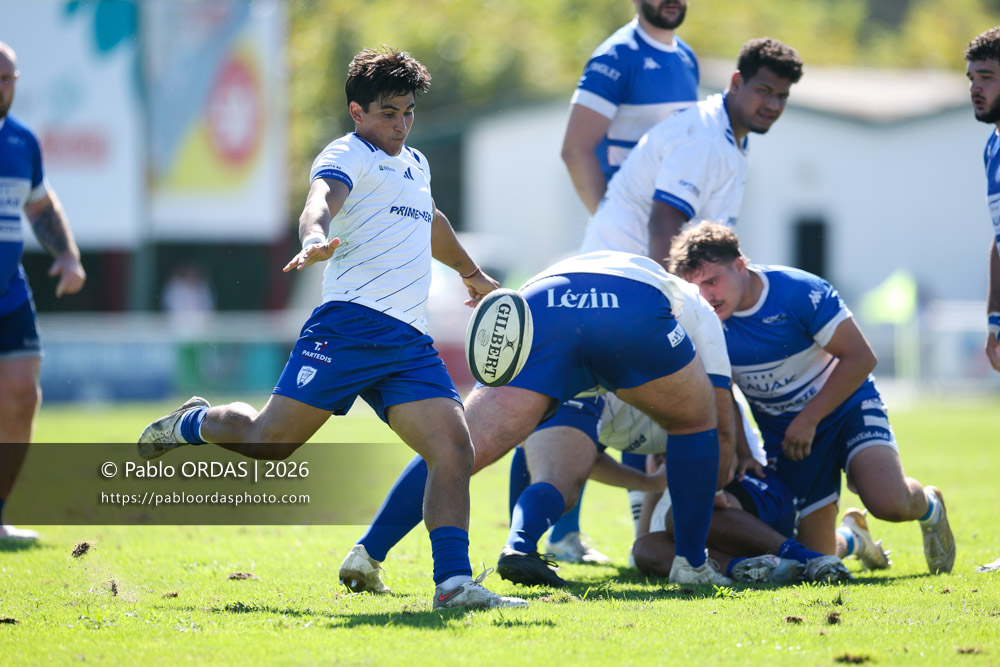 Jeronimo Llorens, lors du match de Fédéraile 1 entre l'Anglet olympique et Layrac, le 13 septembre 2026 au stade Saint-Jean d'Anglet, France (Photo Pablo ORDAS)