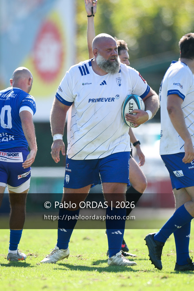 Arthur Joly, lors du match de Fédéraile 1 entre l'Anglet olympique et Layrac, le 13 septembre 2026 au stade Saint-Jean d'Anglet, France (Photo Pablo ORDAS)