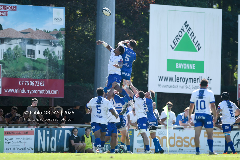 Lisiate Fa'aoso, lors du match de Fédéraile 1 entre l'Anglet olympique et Layrac, le 13 septembre 2026 au stade Saint-Jean d'Anglet, France (Photo Pablo ORDAS)