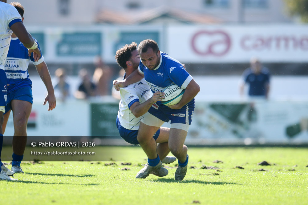 Milian Duvert, lors du match de Fédéraile 1 entre l'Anglet olympique et Layrac, le 13 septembre 2026 au stade Saint-Jean d'Anglet, France (Photo Pablo ORDAS)