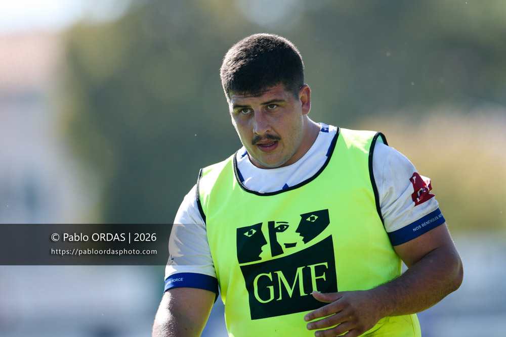 Adrien Decaunes, lors du match de Fédéraile 1 entre l'Anglet olympique et Layrac, le 13 septembre 2026 au stade Saint-Jean d'Anglet, France (Photo Pablo ORDAS)