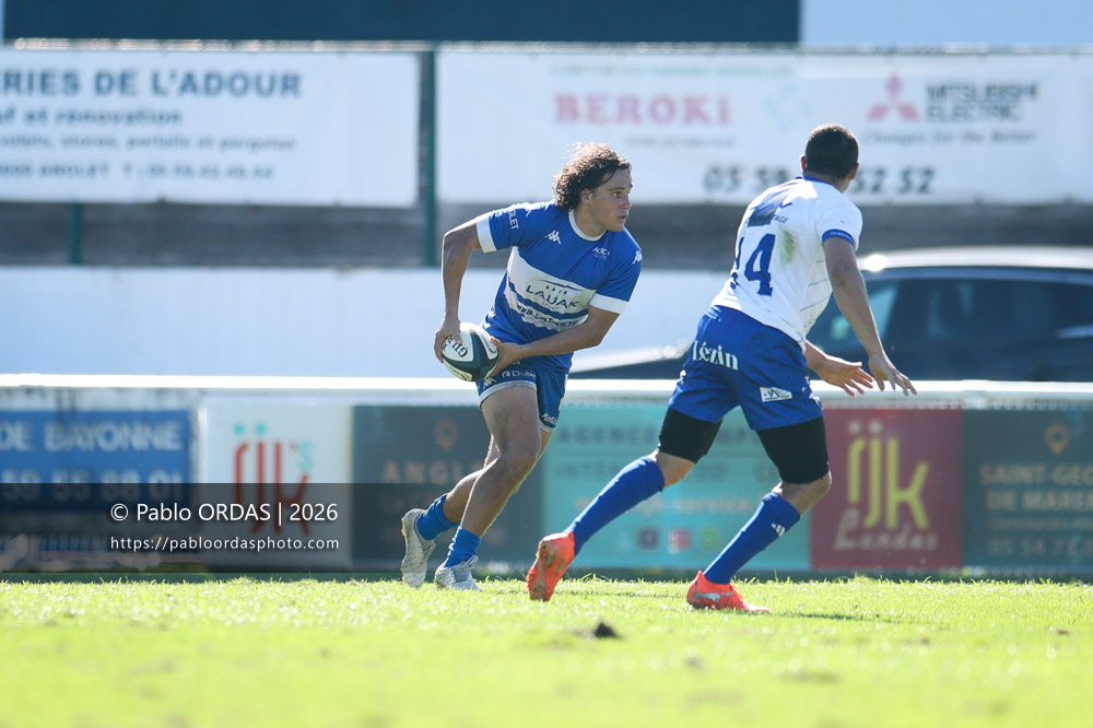 Jules Lartigau, lors du match de Fédéraile 1 entre l'Anglet olympique et Layrac, le 13 septembre 2026 au stade Saint-Jean d'Anglet, France (Photo Pablo ORDAS)