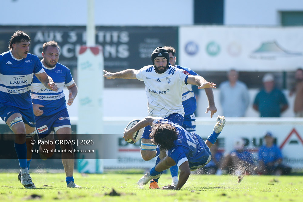 Jules Lartigau, lors du match de Fédéraile 1 entre l'Anglet olympique et Layrac, le 13 septembre 2026 au stade Saint-Jean d'Anglet, France (Photo Pablo ORDAS)