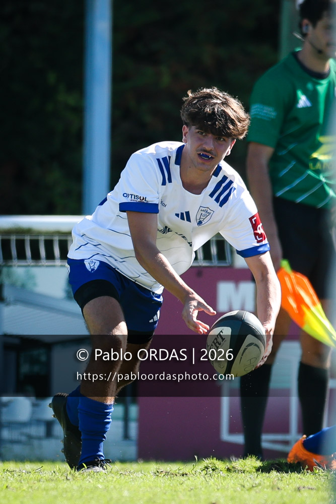 Lucas Barrau, lors du match de Fédéraile 1 entre l'Anglet olympique et Layrac, le 13 septembre 2026 au stade Saint-Jean d'Anglet, France (Photo Pablo ORDAS)