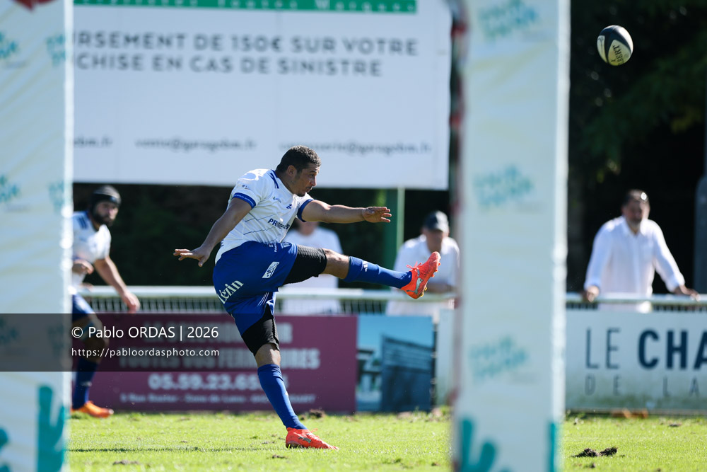 Yassine Moussaid, lors du match de Fédéraile 1 entre l'Anglet olympique et Layrac, le 13 septembre 2026 au stade Saint-Jean d'Anglet, France (Photo Pablo ORDAS)
