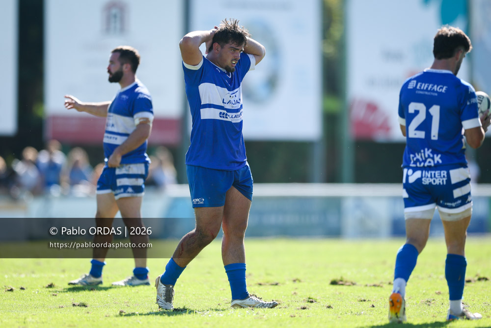 Mael Ducourneau, lors du match de Fédéraile 1 entre l'Anglet olympique et Layrac, le 13 septembre 2026 au stade Saint-Jean d'Anglet, France (Photo Pablo ORDAS)
