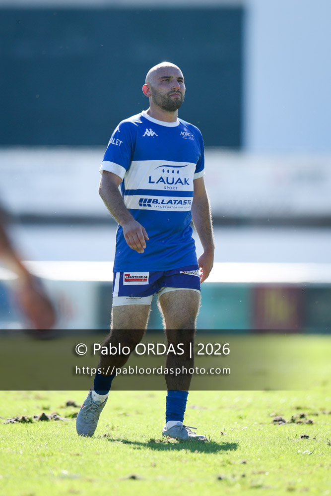 Aurélien Donnadieu, lors du match de Fédéraile 1 entre l'Anglet olympique et Layrac, le 13 septembre 2026 au stade Saint-Jean d'Anglet, France (Photo Pablo ORDAS)
