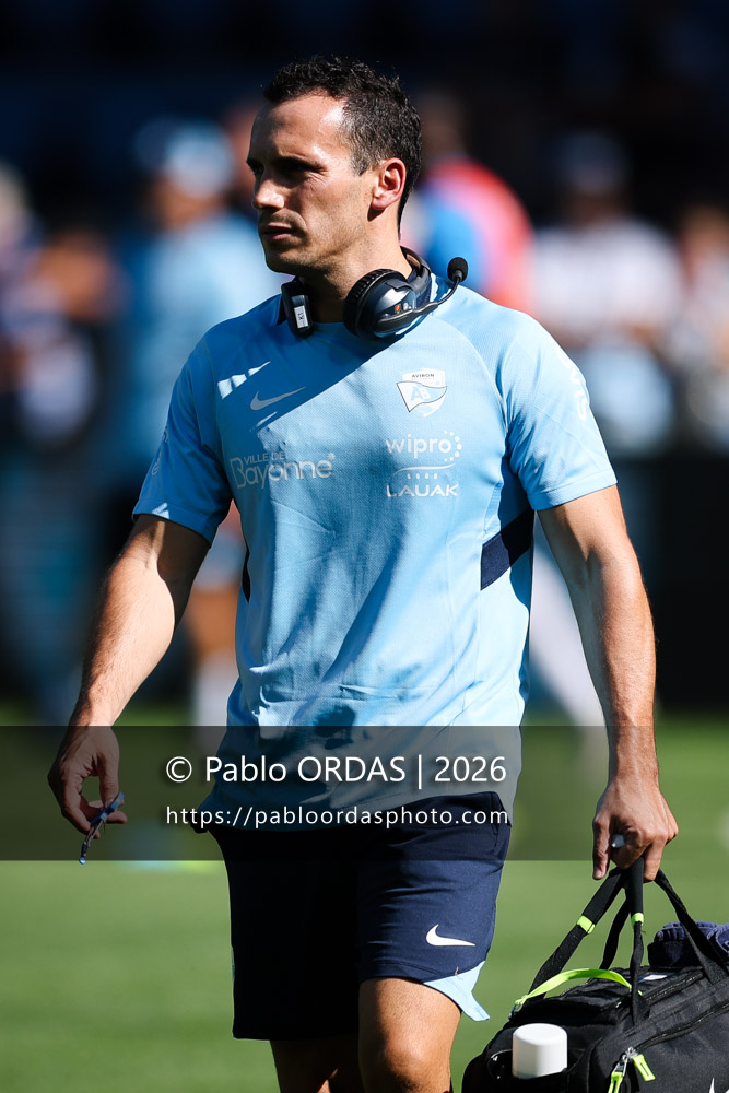 Nicolas Champres, lors du match de Top 14 entre l'Aviron bayonnais et Clermont, le 19 septembre 2026 au stade Jean Dauger de Bayonne, France (Photo Pablo ORDAS)