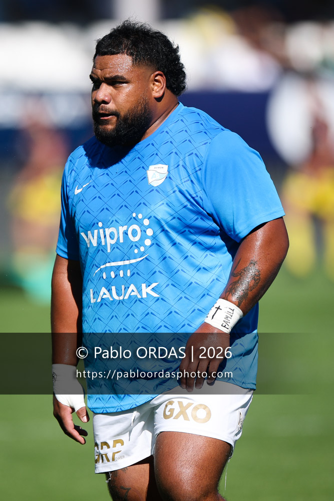 Tevita Tatafu, lors du match de Top 14 entre l'Aviron bayonnais et Clermont, le 19 septembre 2026 au stade Jean Dauger de Bayonne, France (Photo Pablo ORDAS)