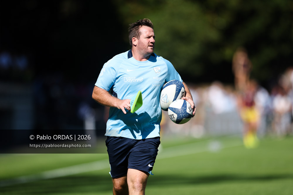 Camille Lopez, lors du match de Top 14 entre l'Aviron bayonnais et Clermont, le 19 septembre 2026 au stade Jean Dauger de Bayonne, France (Photo Pablo ORDAS)