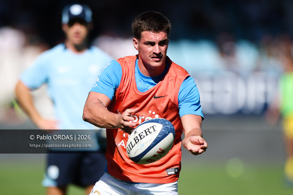 Tom Lévêque, lors du match de Top 14 entre l'Aviron bayonnais et Clermont, le 19 septembre 2026 au stade Jean Dauger de Bayonne, France (Photo Pablo ORDAS)