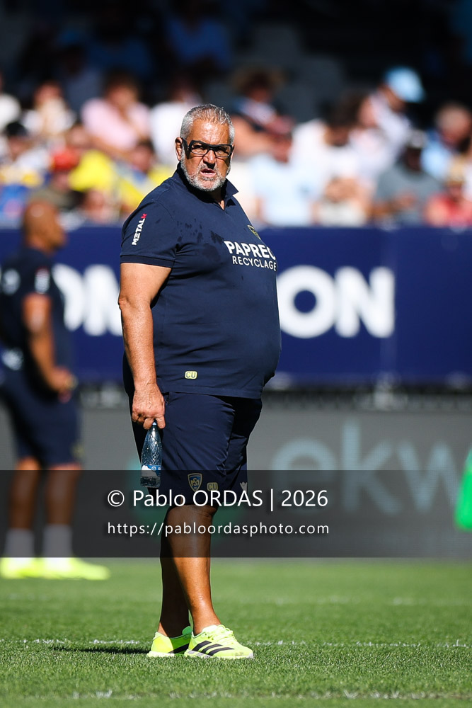 Christophe Urios, lors du match de Top 14 entre l'Aviron bayonnais et Clermont, le 19 septembre 2026 au stade Jean Dauger de Bayonne, France (Photo Pablo ORDAS)