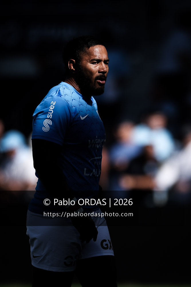 Manu Tuilagi, lors du match de Top 14 entre l'Aviron bayonnais et Clermont, le 19 septembre 2026 au stade Jean Dauger de Bayonne, France (Photo Pablo ORDAS)