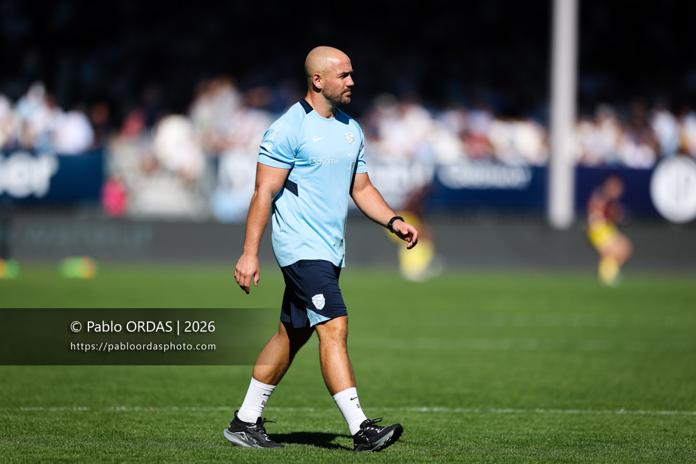 Benjamin Arquier, lors du match de Top 14 entre l'Aviron bayonnais et Clermont, le 19 septembre 2026 au stade Jean Dauger de Bayonne, France (Photo Pablo ORDAS)