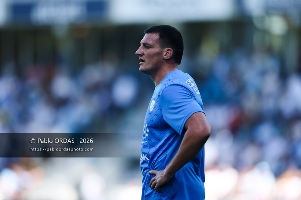 Ewan Johnson, lors du match de Top 14 entre l'Aviron bayonnais et Clermont, le 19 septembre 2026 au stade Jean Dauger de Bayonne, France (Photo Pablo ORDAS)