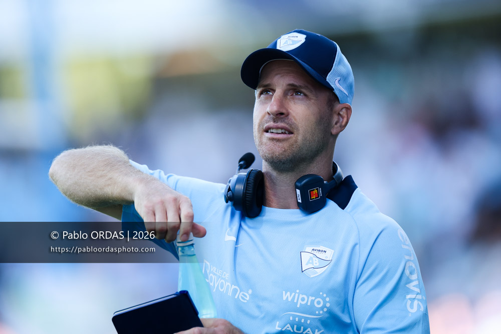 Nick Abendanon, lors du match de Top 14 entre l'Aviron bayonnais et Clermont, le 19 septembre 2026 au stade Jean Dauger de Bayonne, France (Photo Pablo ORDAS)