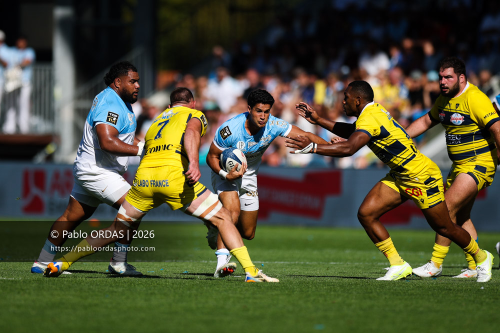 Tom Spring, lors du match de Top 14 entre l'Aviron bayonnais et Clermont, le 19 septembre 2026 au stade Jean Dauger de Bayonne, France (Photo Pablo ORDAS)