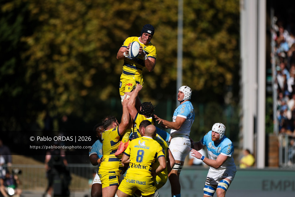 Killian Tixeront, lors du match de Top 14 entre l'Aviron bayonnais et Clermont, le 19 septembre 2026 au stade Jean Dauger de Bayonne, France (Photo Pablo ORDAS)