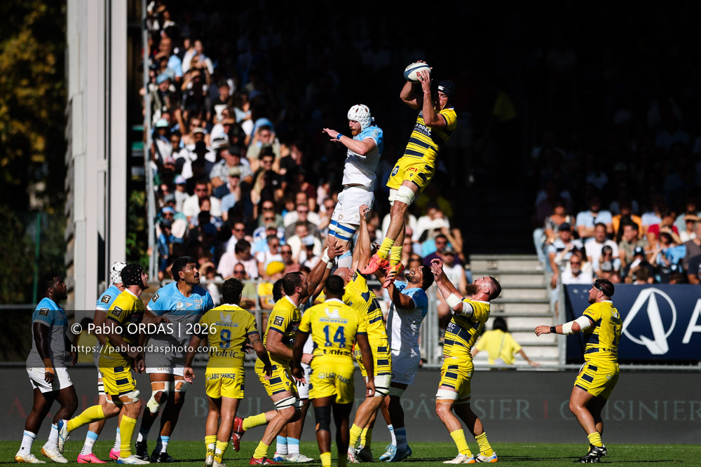Killian Tixeront, lors du match de Top 14 entre l'Aviron bayonnais et Clermont, le 19 septembre 2026 au stade Jean Dauger de Bayonne, France (Photo Pablo ORDAS)