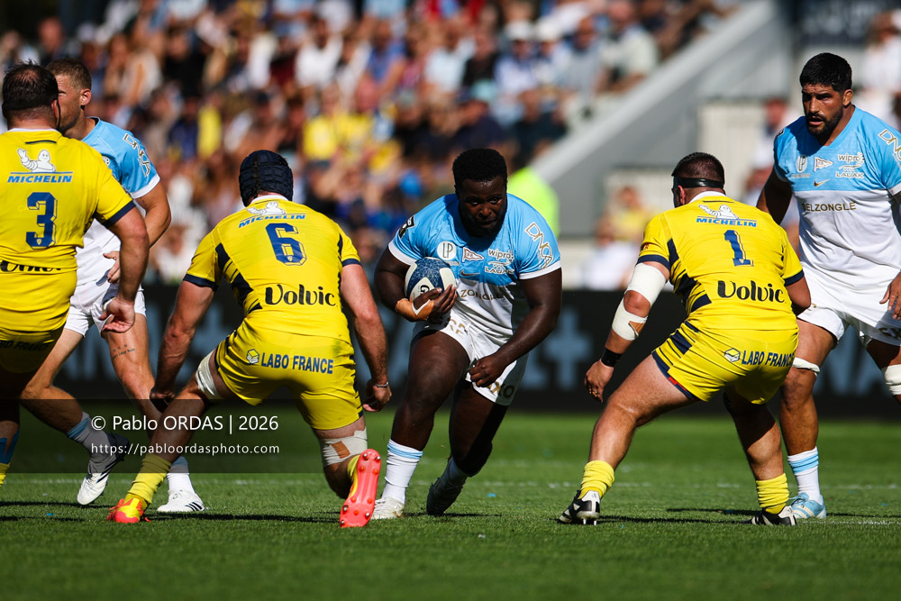 Andy Bordelai, lors du match de Top 14 entre l'Aviron bayonnais et Clermont, le 19 septembre 2026 au stade Jean Dauger de Bayonne, France (Photo Pablo ORDAS)