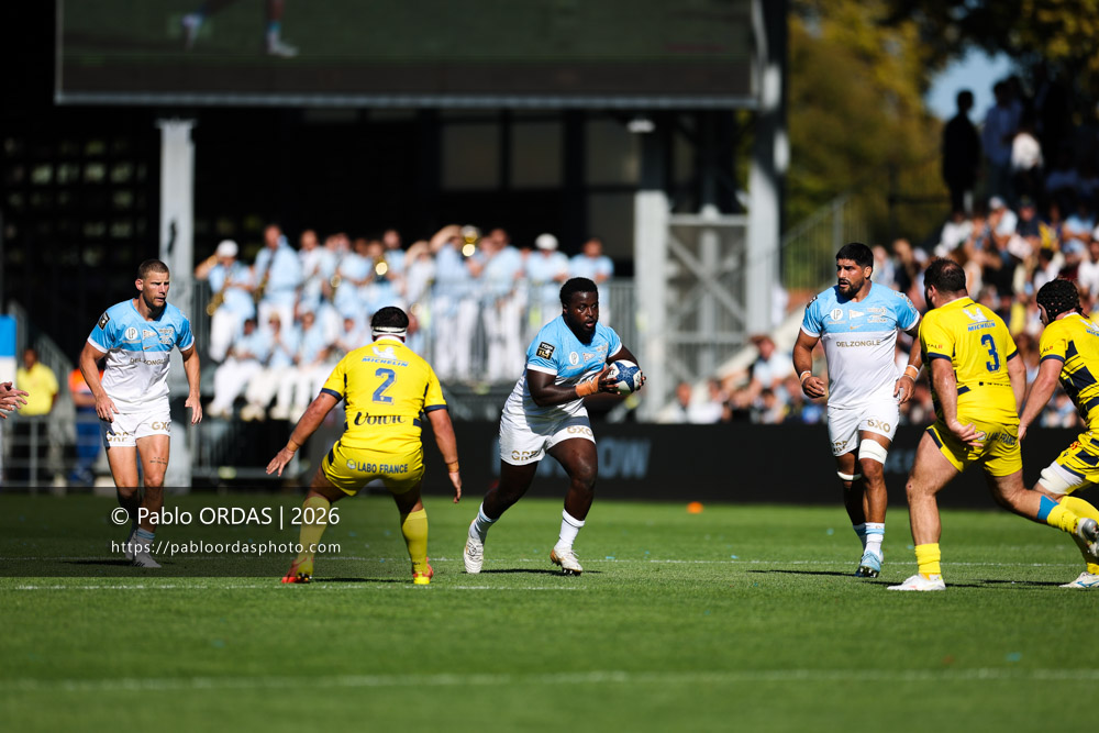 Andy Bordelai, lors du match de Top 14 entre l'Aviron bayonnais et Clermont, le 19 septembre 2026 au stade Jean Dauger de Bayonne, France (Photo Pablo ORDAS)