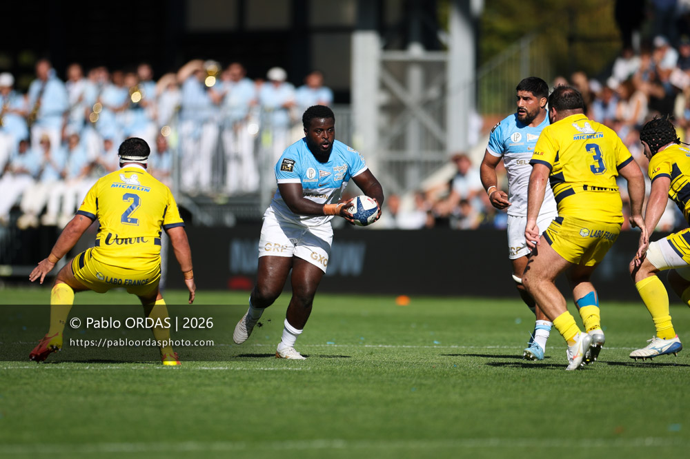 Andy Bordelai, lors du match de Top 14 entre l'Aviron bayonnais et Clermont, le 19 septembre 2026 au stade Jean Dauger de Bayonne, France (Photo Pablo ORDAS)