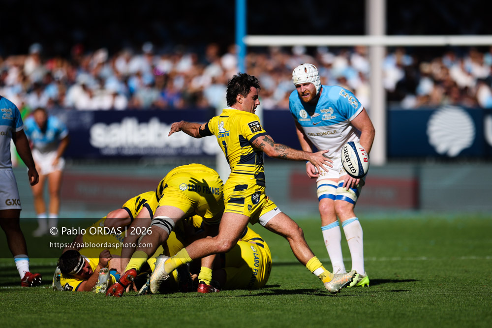 Baptiste Germain, lors du match de Top 14 entre l'Aviron bayonnais et Clermont, le 19 septembre 2026 au stade Jean Dauger de Bayonne, France (Photo Pablo ORDAS)