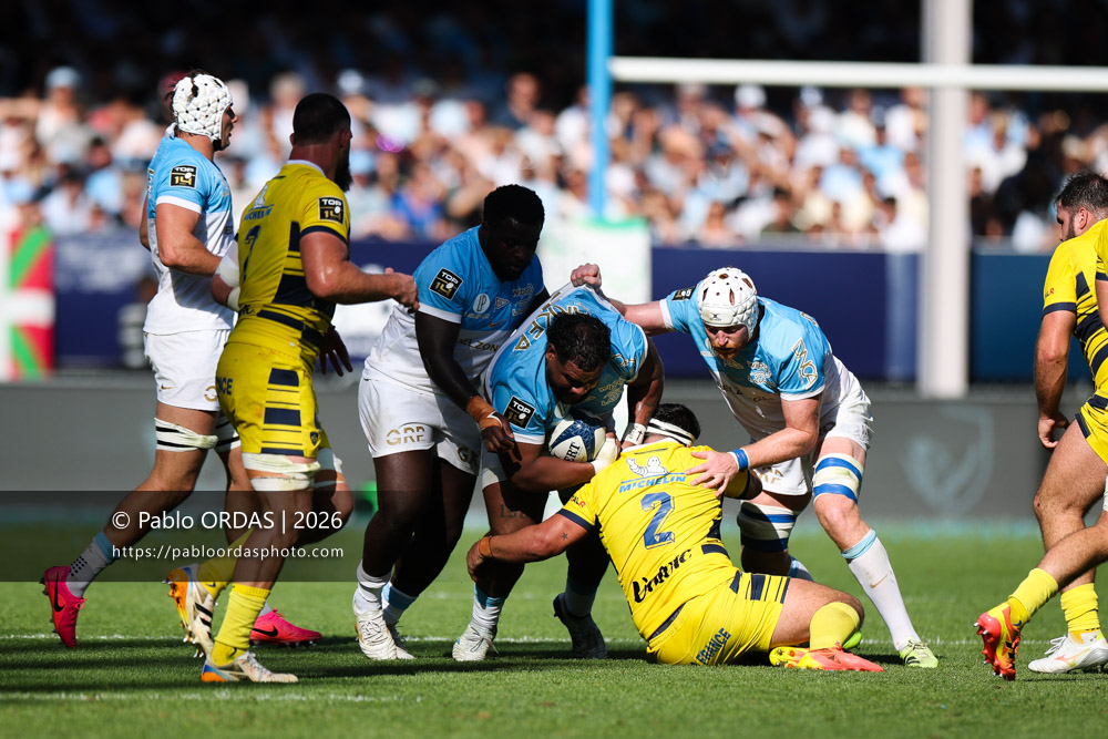 Tevita Tatafu, lors du match de Top 14 entre l'Aviron bayonnais et Clermont, le 19 septembre 2026 au stade Jean Dauger de Bayonne, France (Photo Pablo ORDAS)
