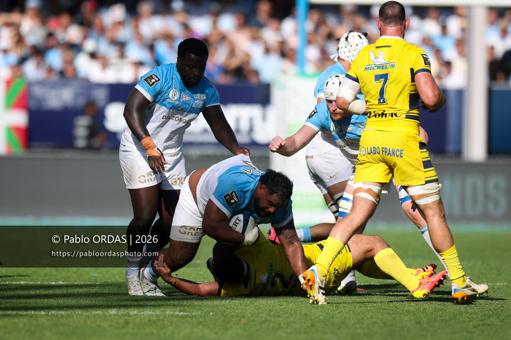 Tevita Tatafu, lors du match de Top 14 entre l'Aviron bayonnais et Clermont, le 19 septembre 2026 au stade Jean Dauger de Bayonne, France (Photo Pablo ORDAS)