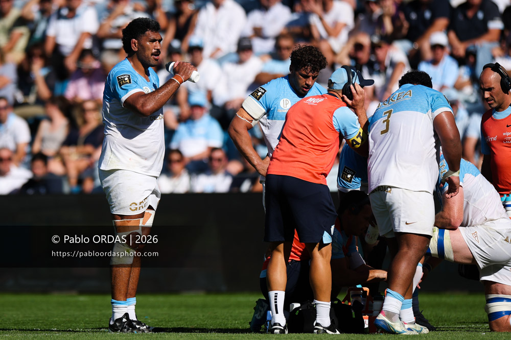 Brian Alainu'uese, lors du match de Top 14 entre l'Aviron bayonnais et Clermont, le 19 septembre 2026 au stade Jean Dauger de Bayonne, France (Photo Pablo ORDAS)