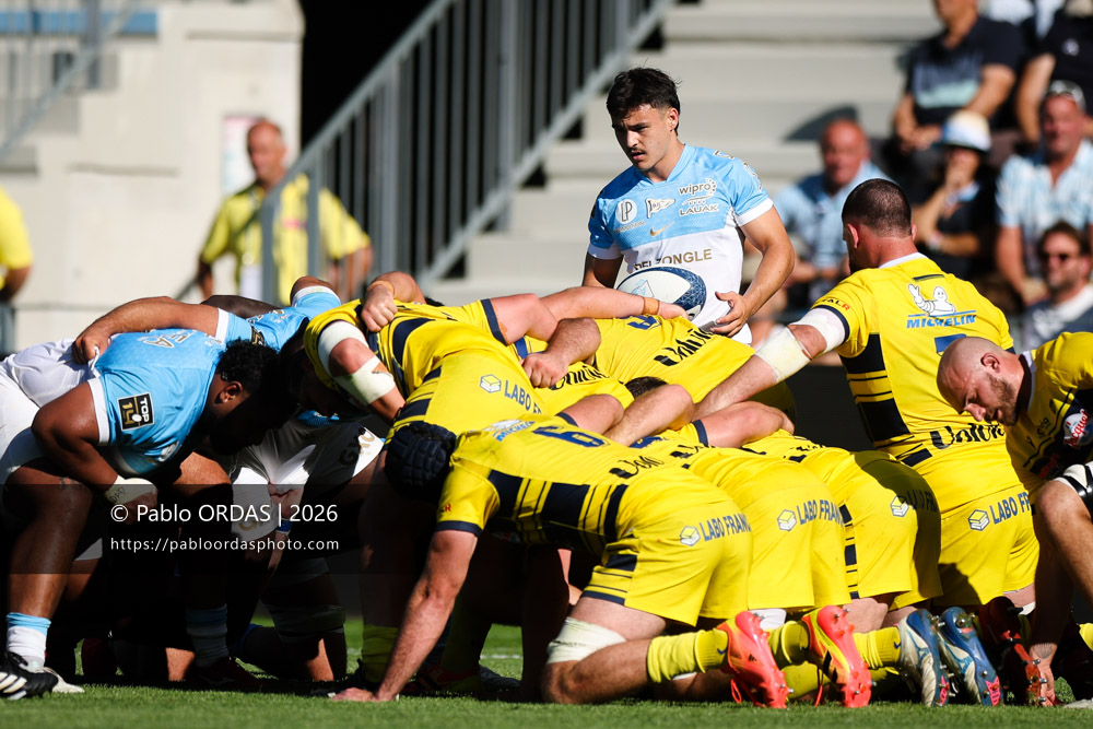 Baptiste Tilloles, lors du match de Top 14 entre l'Aviron bayonnais et Clermont, le 19 septembre 2026 au stade Jean Dauger de Bayonne, France (Photo Pablo ORDAS)
