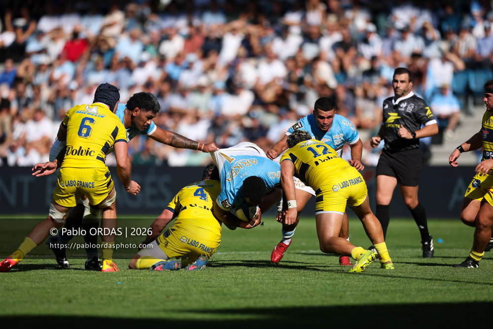 Andy Bordelai, lors du match de Top 14 entre l'Aviron bayonnais et Clermont, le 19 septembre 2026 au stade Jean Dauger de Bayonne, France (Photo Pablo ORDAS)